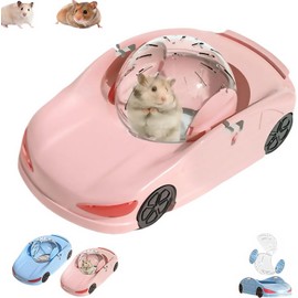 Hamster Running Ball, Car Running Wheel, Hamster Car with Detachable Transparent Ball，3 Modes Available,Suitable for Dwarf Small Pet - Safe, Breathable and Cute (Pink)