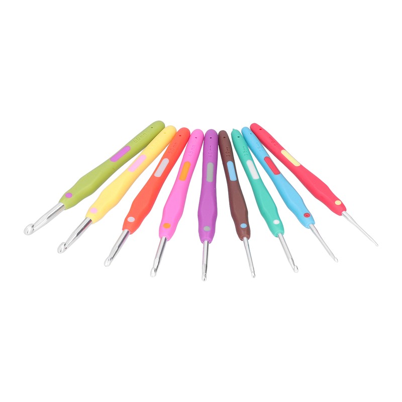 9Pcs Crochet Hooks TPR Ergonomic Soft Handle Easy Identification Wide