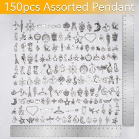 Tikplus Pack of 150 Charms Pendants, for Jewellery Crafts, Mixed Pendant Chain and Vintage Aesthetic, Bracelet, Earrings, Necklace, cupronickel