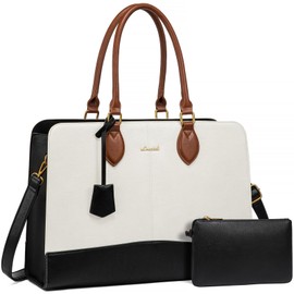 LOVEVOOK Laptop Tote Bag for Women, 15.6 inch Vintage Leather Work Purse for Teachers, Computer Briefcase for Business, Large Waterproof Messenger Handbag Professional Satchel Case for Office, Beige