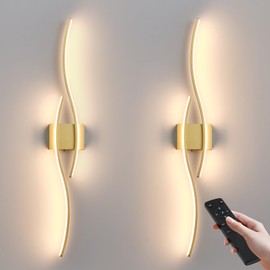 KARTOOSH Battery Operated Wall Sconces Set of Two with Remote Control, Dimmable/3 Colors/Night-Light/Timer/Memory, Gold Modern Wireless LED Sconce for Living Room, Hallway, Bedroom, 39.3 Inch (2 Pack)