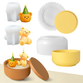 RESIN GO Jar Molds for Epoxy Resin with 2Pcs Cute Bear Silicone Molds, Creative Pot Plaster Molds for Candle Holder, Storage Box Resin Molds for Jewelry Trinket Container Making, Home Decor