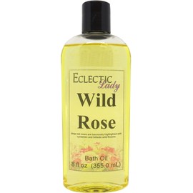 Wild Rose Bath Oil by Eclectic Lady - Scented Bath Oil - Relaxing & Moisturizing Bathing Oil - Fragrance Body Oil For Dry & Rough Sensitive Skin - Body Daily Nourishing Shower Oil (8 oz)
