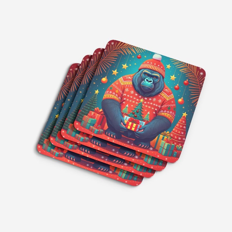Caroline's Treasures Gorilla Christmas Foam Coaster Set of 4 Cup