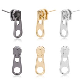 ANDPAI Fashion Vintage Gold Silver Zipper Shape Studs Earring Sets Metal Alloy Black Funky Zipper Dangle Drop Earrings For Women Men (Silver+Gold+Black)
