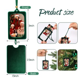Bucherry 12 Pcs Christmas Velvet Hanging Photo Frame Ornaments 2×3 Inch Vintage Photo Ornaments Display Picture Xmas Frame Craft Kits for Family Christmas Tree Decor Home, Party(Dark Green)