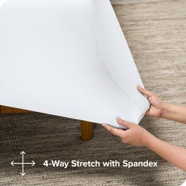 Bare Home Premium Microfiber Stretch Knit Sheet Set, 4-Way Stretch Bed Sheets, Cooling & Breathable, Stretch Fitted Sheet, Stretch Flat Sheet, Stretch Envelope Pillowcases (Full, White)