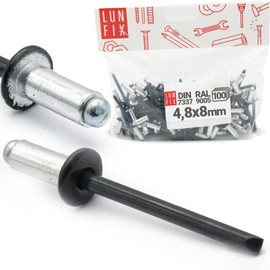 Aluminium Blind Rivets Pop Rivets Steel Mandrel Industry Standard DIN7337 4.8 x 8 mm Pack of 100 RAL 9005 Jet Black
