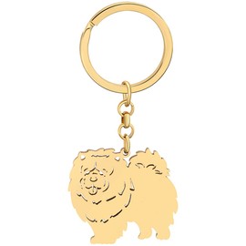NEWEI Stainless Steel Dog Keyring Cute Pet Dog Keychain for Women Girls Purse Car Keys Charms (Gold Plated Chow Chow)
