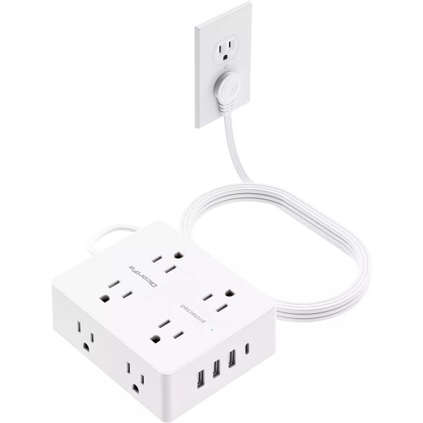 Surge Protector Power Strip 10 Ft Cord, Ultra Thin Flat