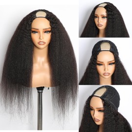 V Part Wig Human Hair Kinky Straight for Black Women Wigs Human Hair Glueless Wear and Go U Part 100% Lace Wig Beginner Friendly 150% Density Natural Color 28inch