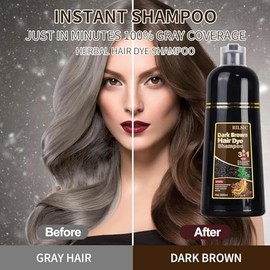 Champú Tinte Castaño Natural 500ml, 3-IN-1 Champú Tinte para Cubrir las Canas, Cabello Castaño Nutre & Oscurece para Hombres Mujeres en 10-15 mins (Ch