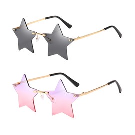 CYNOSURETECH Pack of 2 Star Shaped Sunglasses, Rimless Sunglasses, Fashionable and Funny Sunglasses, Novel Sunglasses, Unisex Sunglasses (Grey, Purple-Pink)