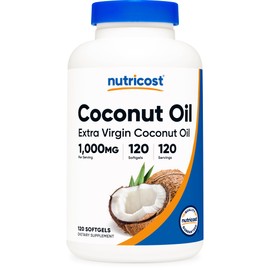 Nutricost Coconut Oil Softgels (1000mg) 120 Softgels - Extra Virgin Coconut Oil - Gluten Free and Non-GMO