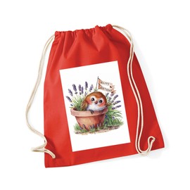 Hippowarehouse Happy Birthday cute robin plant pot lavender watercolour Drawstring Cotton School Gym Bag 37cm x 46cm, 12 litres