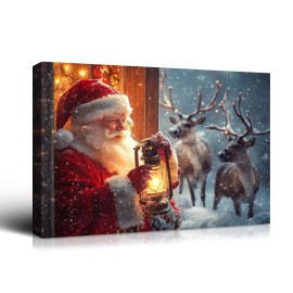 Christmas Gift Holiday Wall Decor Santa, Reindeer Snowy Lantern Scene, Great for Festive Cheer Perfect for Home Christmas DecorColor: multi color, Size: 36*24 inch