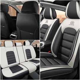 Iceleather Car Seat Covers for Pontiac Torrent 2006-2009,Waterproof Soft Breathable PU Leather Seat Cover with Storage Pockets(Gray&White,Full Set)