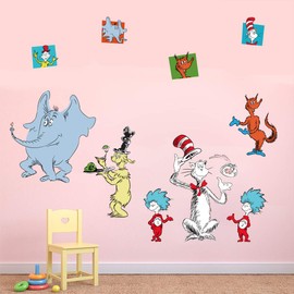 Runtoo Dr Seuss Wall Decals Kids Educational Wall Stickers Children Reading Room Baby Nursery Wall Décor