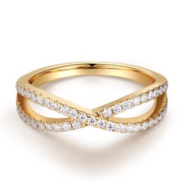 MOOSEA Moissanite Infinity Wedding Band for Women, D Color VVS1 Clarity Lab Created Stackable Rings 14K Yellow Gold Vermeil Vintage Moissanite Promise Rings for Her Gifts