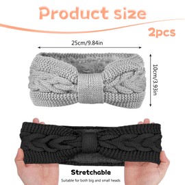 Pack of 2 Women's Winter Knotted Knitted Headbands, Women's Winter Lined Fleece Hair Band, Knitted Headwrap, Elastic Headband, Knitted Headband Women