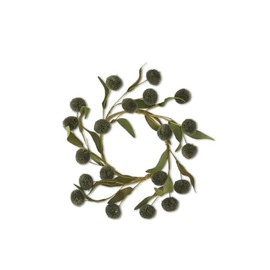 K&K Interiors Green Pompom with Green Eva Leaves Candle Rings, 4-Inch Diameter