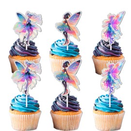 18pcs Colorful Glitter Dessert Cupcake Topper Flower Angel Fairy Theme Decorations Women Girls Happy Birthday Wedding Anniversary Party Decor Supplies