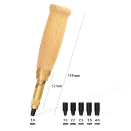 Kearing Screw Punch, Adjustable Leather Hole Punch with 6 Sizes (1.5mm,2.0mm,2.5mm,3.0mm,3.5mm,4.0mm) with Wood Handle for Paper, Leather