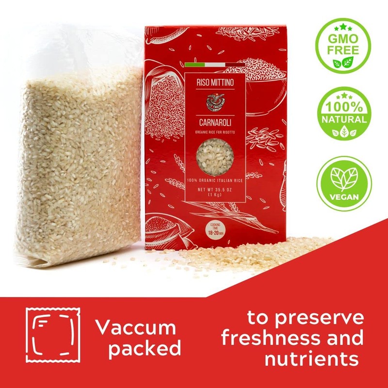 RISO MITTINO Organic Carnaroli Rice For Risotto 1 KG Pack