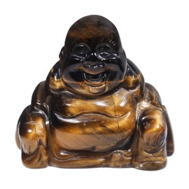 Lovionus89 Hand Carved Crystal Stone Maitreya Buddhism, 40 mm Laughing Happy Buddha Figure Decoration, Tiger's Eye