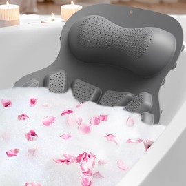 RUseeN Bath Pillow Luxury Bathtub Pillow, Bath Pillows for Tub Head Neck and Back Support, Non-Slip Soft Silicon Bath Tub Pillow with Strong Suction Cup, Bath Accessories Spa Gifts, Gray