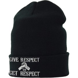 EXPRESS-STICKEREI Knitted Biker Warm Winter Hat/Wool Hat Motorcyclist Unisex Men Women Bonnet / Work Hat Beanie Cap Fine Knit with Saying | One Size Streetwear, Black/Give respect to get respect, Unit