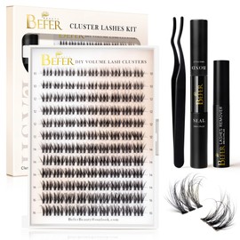 BEFER Lash Clusters Kit, 108 Pcs 3D Curl Eyelash Clusters Volume Individual Lashes Extensions 10-16MM Wispy Eyelash with Tweezers DIY At Home(Wit, ZE12,Kit)