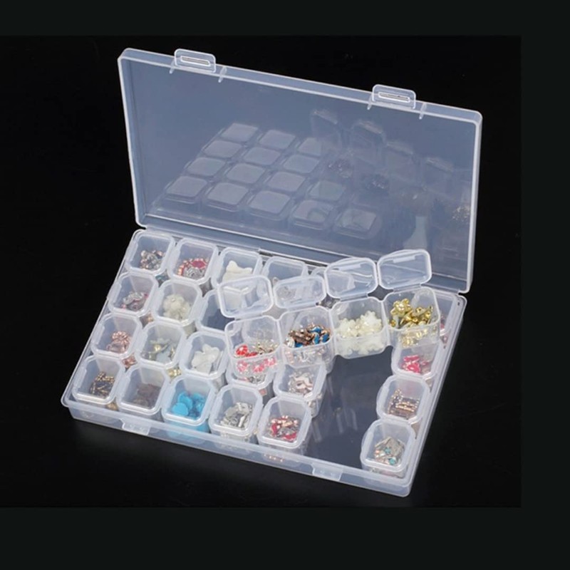 Caja Organizadora para Pedrería 28 Rejillas Transparente Cajas de Almacenamiento