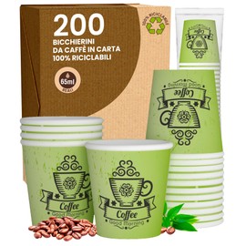 CuzcoGreenCUP 200 Paper Coffee Cups 65ml Eco Friendly Biodegradable Disposable Cups Small Takeaway Hot Drinks