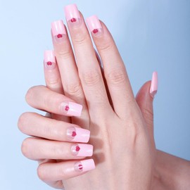 NELSHP Gel Nail Strips(French Tip)-No Nail Lamp Required, Salon-Quality, Easy to Apply & Remove - Includes 22Pcs Nail Stickers, 2 Prep Pads, Nail File & Wooden Stick (22, Pink)