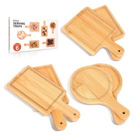 Mini Cutting Board, Charcuterie Boards Set, 6 PCS Bamboo Cheese Board Set, 6inch Cheese Serving Trays Platter Small Wood Cutting Board Fruit Trays for Serving Party, House Wedding Gifts (Light)