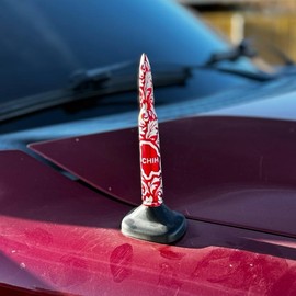 (NOT REAL BULLET)  Custom Etched Bullet Antenna for Any Truck and model:_Chrome_Aztec_Simple (no add-ins)