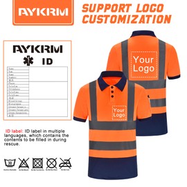 AYKRM Orange Navy Hi Vis Viz Visibility Safety Work Polo Shirt hi vis Polo Shirt (XS-8XL)