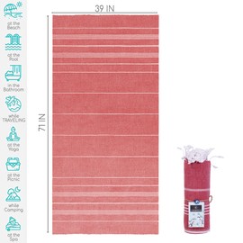 Casamollis Turkish Beach Towel with Travel Bag 39 x 71 Quick Dry Sand Free Lightweight Large Oversized Beach Towel Turkish Towels Light Beach Towel Travel Towels (Red)