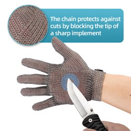 VINAER Cut Resistant Glove Food Grade Stainless Steel, Chainmail Glove Butcher Glove for Cutting Meat Oyster Shucking Slicing Fish (L)