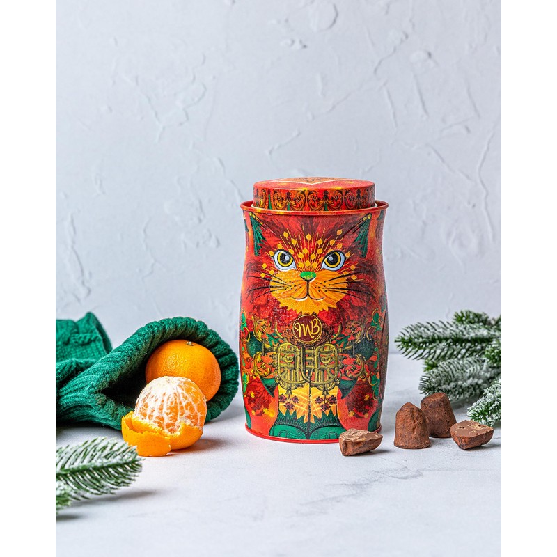 Monty Bojangles Orange Angelical Cat Tin, Cocoa Dusted Truffles, Fire