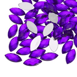 MECCANIXITY 50Pcs Acrylic Horse Eye Gems 7x15mm Flat Back Artificial Rhinestones for DIY Crafts Bead Wedding Party Face Painting Jewelry Making Purple