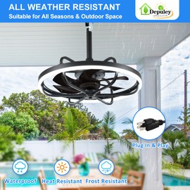 Depuley 20" Outdoor Ceiling Fan with Lights, Black Waterproof Gazebo Hanging Fan with Remote App Control, Dimmable Plug in Caged outdoor Ceiling Fans for patios Porch 6-Speeds