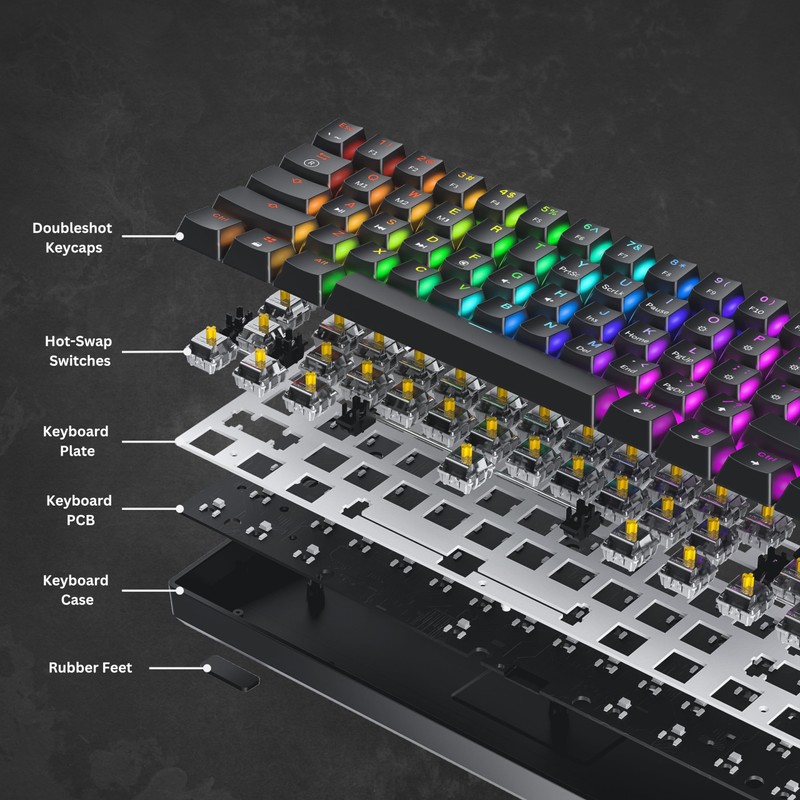 GK61 Teclado mecánico para juegos – 61 teclas multicolor RGB