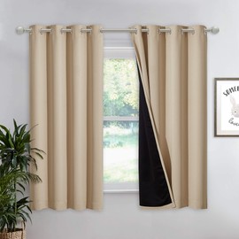 NICETOWN Bedroom Full Blackout Curtain Panel, Super Thick Insulated Window Cover, Complete Blackout Drapery with Black Liner for Short Window(Biscotti Beige, 1 PC, 52 by 63-inch)