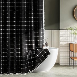 54x72 Fabric Shower Curtain Stall for Small Bathroom, Boho Linen Heavy Duty Waterproof Cloth Shower Curtain Set with Tassels, Narrow Bohemian Modern Luxury Hotel Decorative Bath Curtain With 10 Hooks.