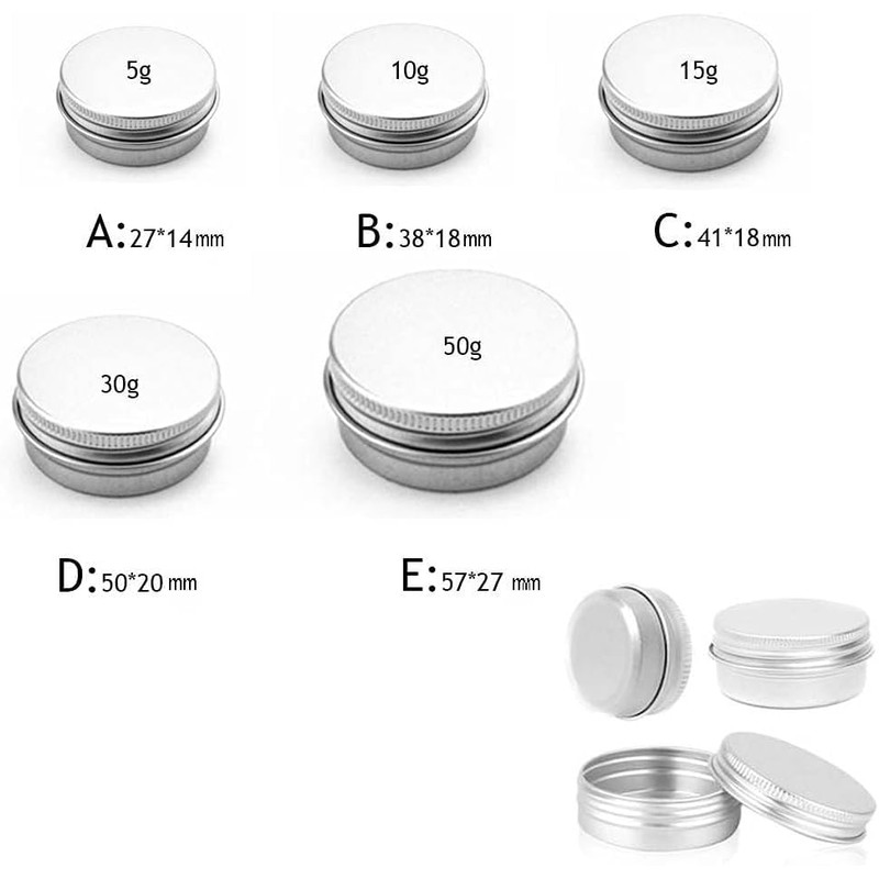 Silver Aluminium Refillable Containers, Empty Tin Jars Round Storage Bottles