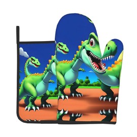 YYHWHJDE Cartoon dinosaur Printed Quality Oven Mitts and Pot Holders Sets of 2 Kitchen Baking Used to open pot lids in the kitchen