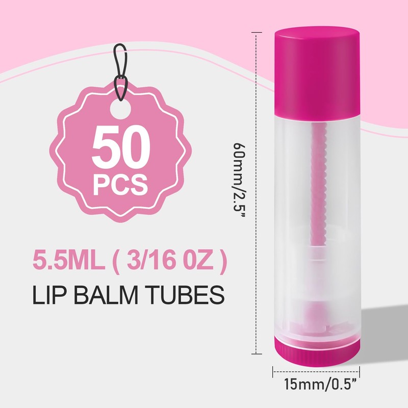 Lip Balm Container Tubes, 5.5ml, Clear with Colorful Caps, 50-Pack