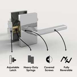 MEGA HANDLES - GLAMOR Passage I Lever Door Lock Handle Set for Hallway, Closet and Bathroom I Keyless Door Lock I Heavy Duty I Fits all Standard Door Sizes I Screws Included - Polished Chrome (1 Pack)